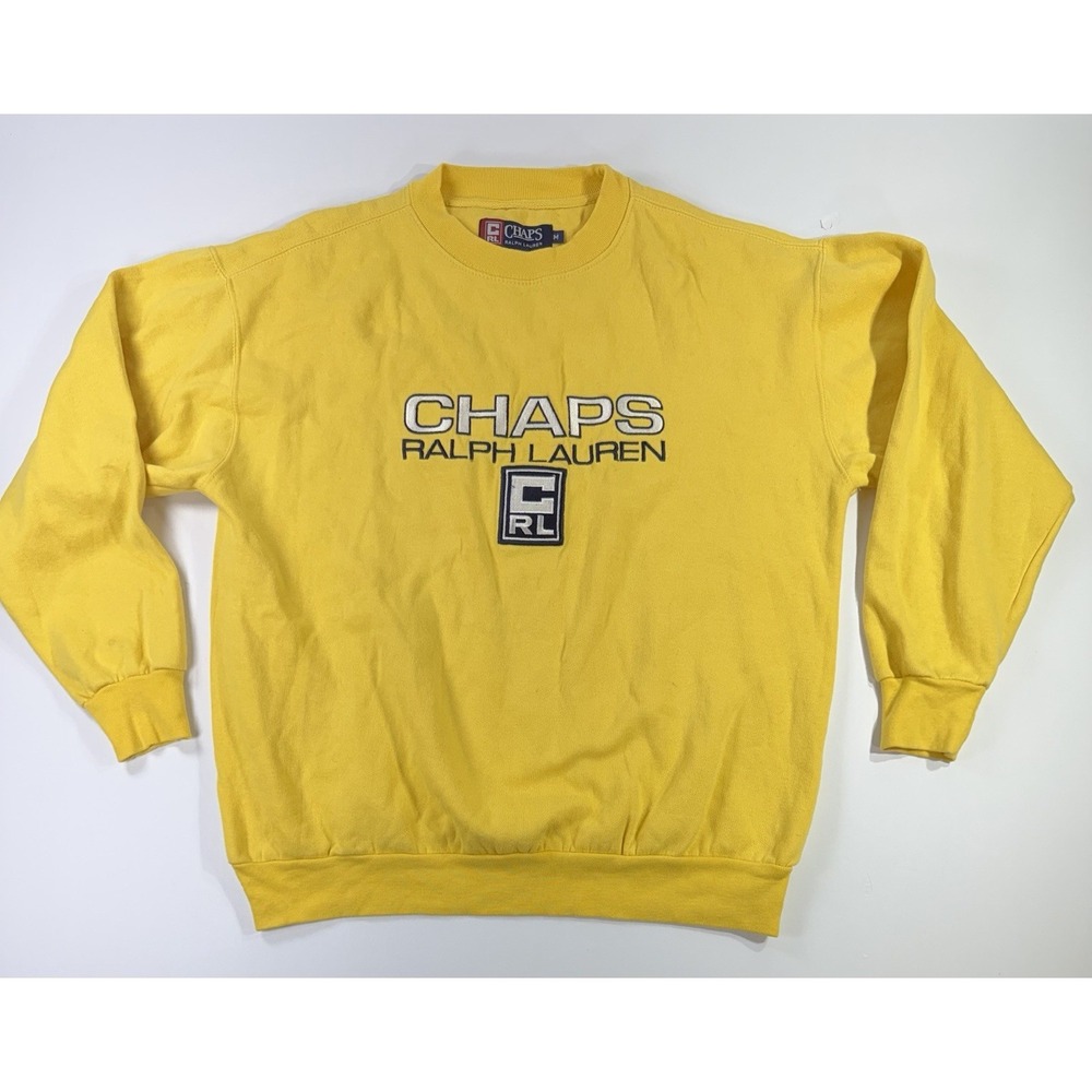 Vintage Chaps Ralph Lauren Yellow Crewneck Sweatshirt Mens M Logo